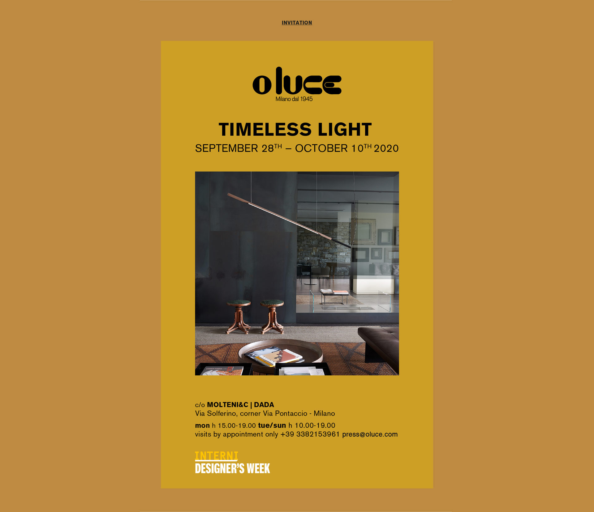 INVITATION – TIMELESS LIGHT @ Milano Design City